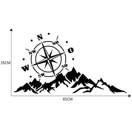 Entweg Car Engine Cover Sticker,65x35CM 3D Universal Car Engine Cover Body Sticker Black Compass Mountain Offroad Vinyl Decal No Fading Waterproof Dustproof